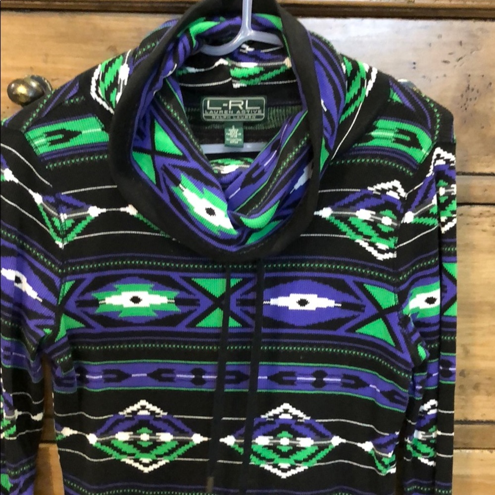 Ralph Lauren Active WOMENS Black, Purple and Green Aztec Henley Pullover Sz S - Picture 4 of 5